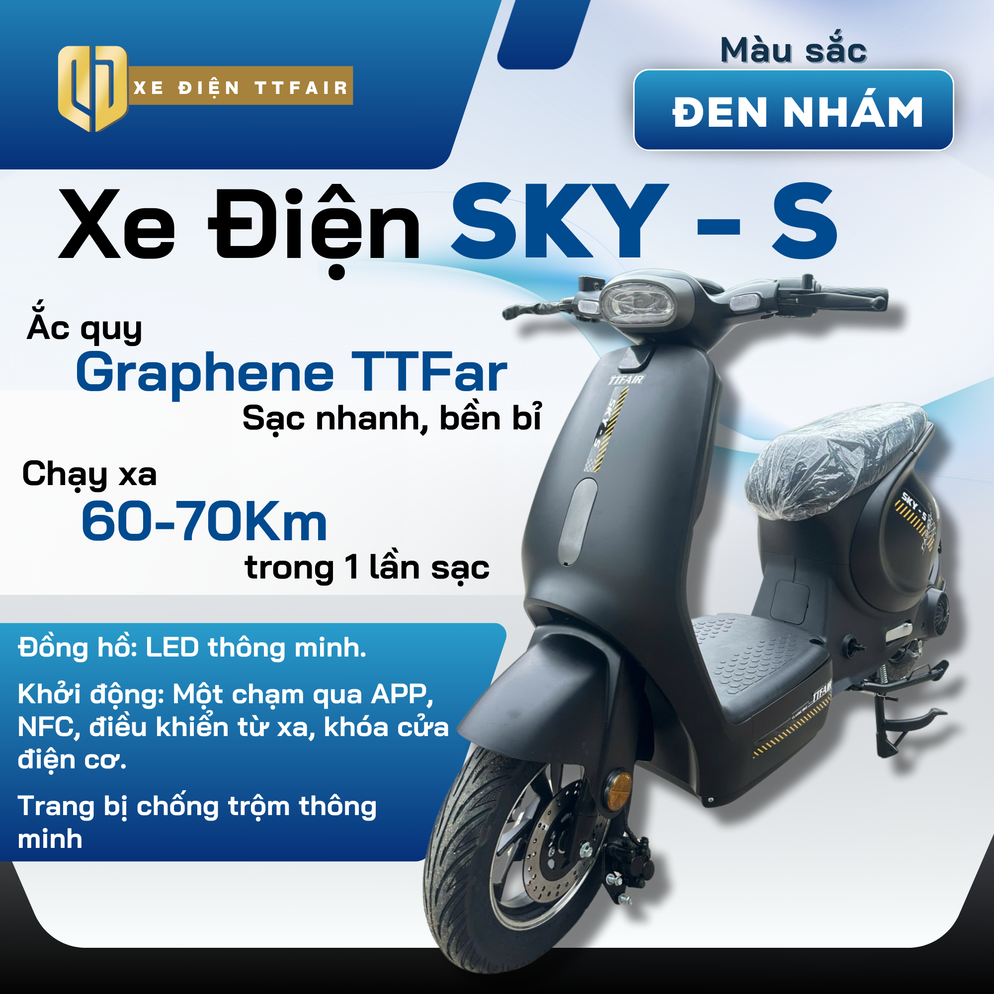 Xe Điện Sky-S TTFair Chính Hãng - Đen Nhám
