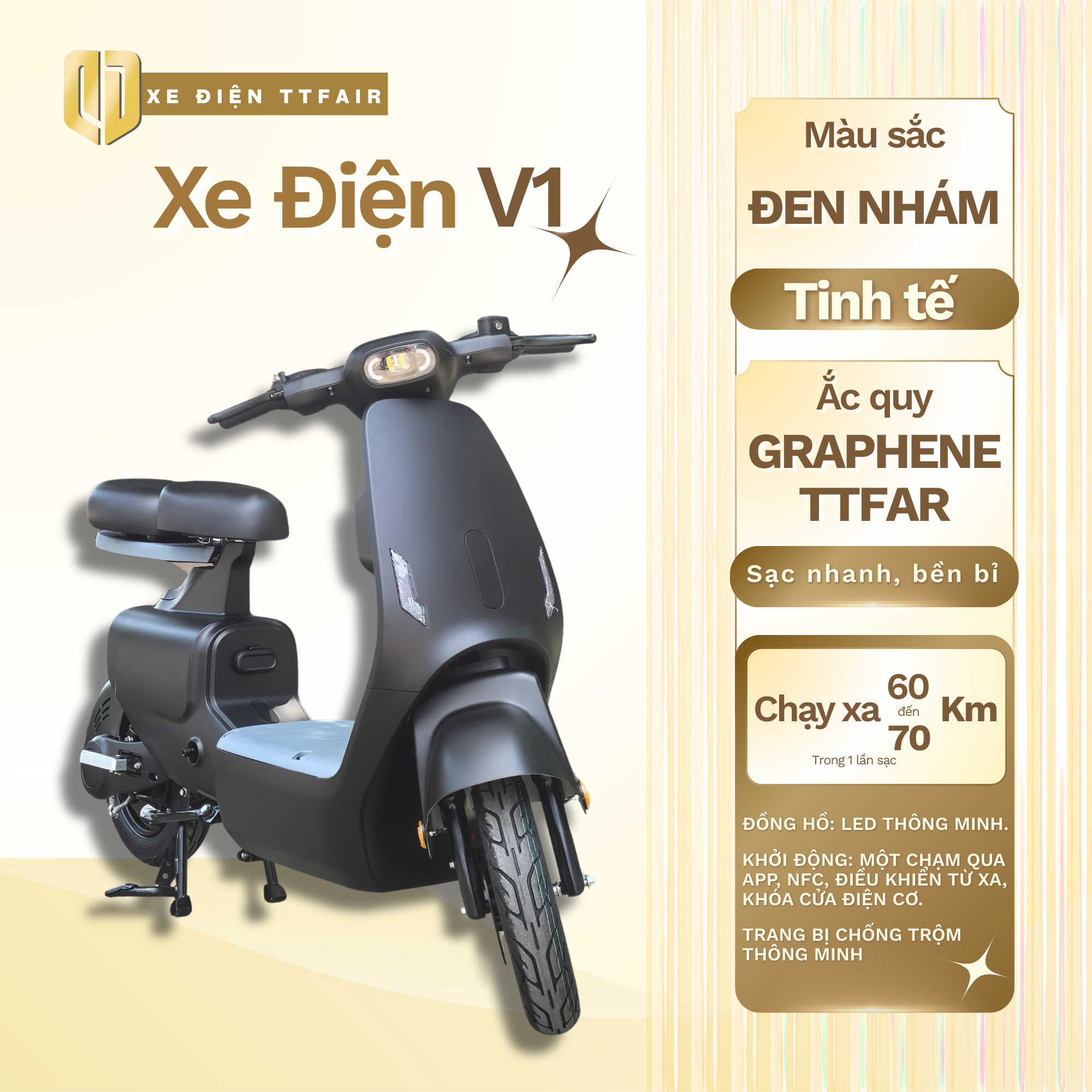 Xe Điện V1 TTFair Chính Hãng – Đen Nhám