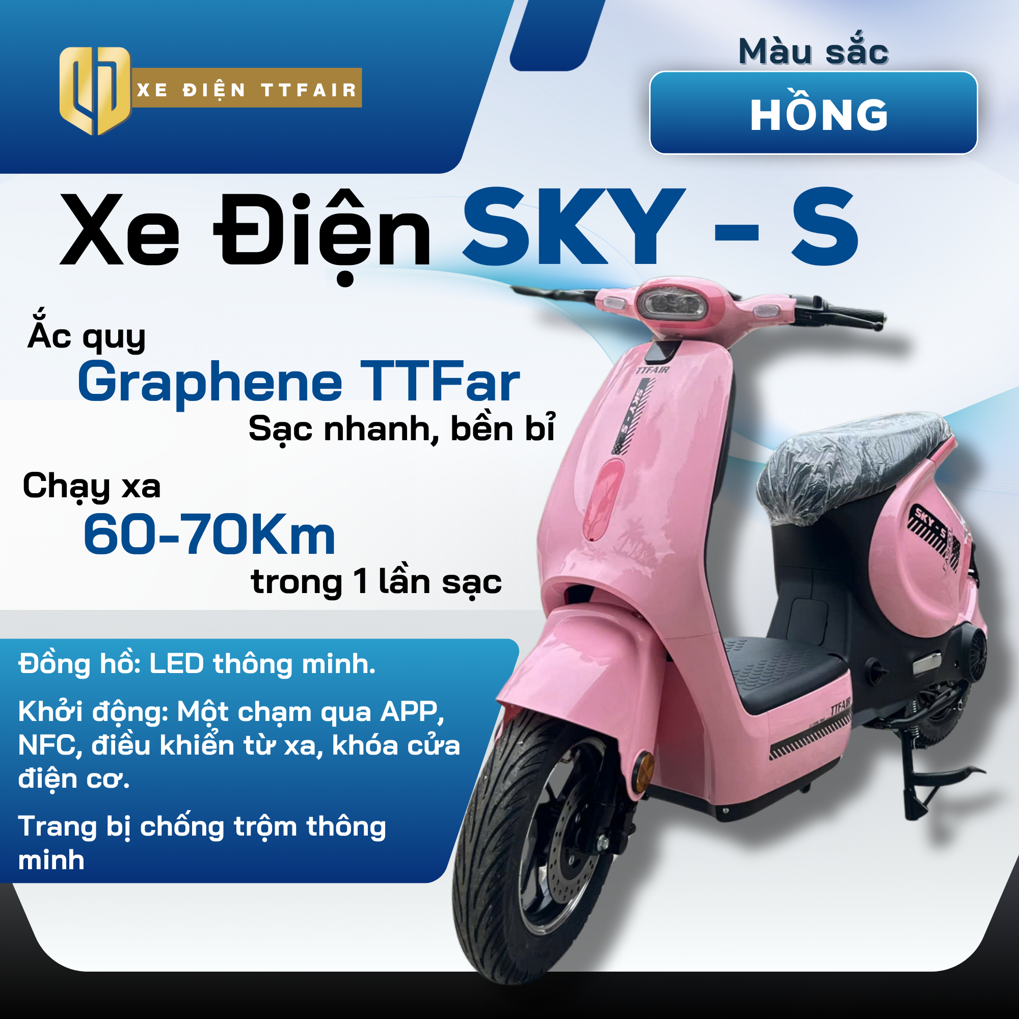 Xe Điện Sky-S TTFair Chính Hãng – Hồng