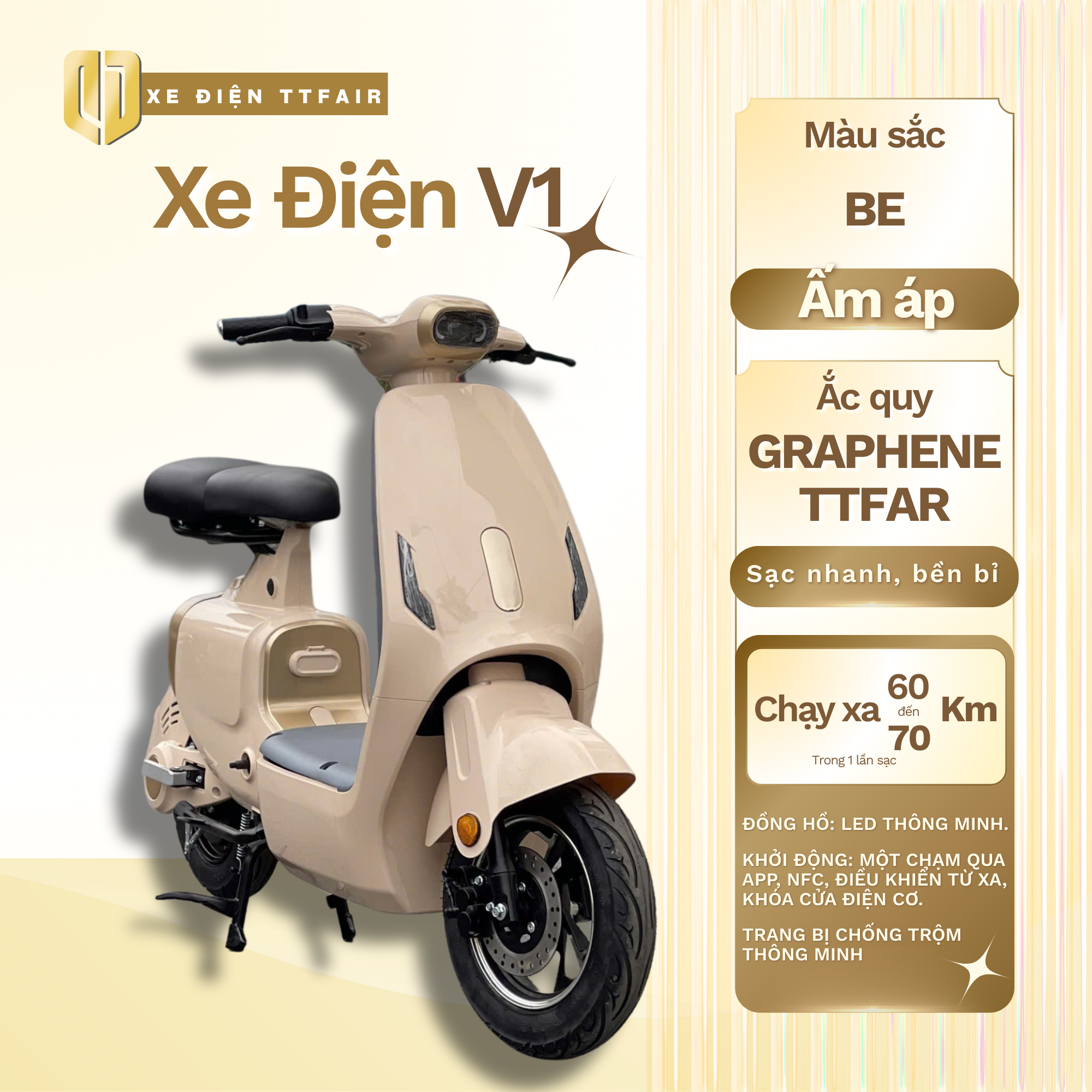 Xe Điện V1 TTFair Chính Hãng – Nâu Sữa (Be)