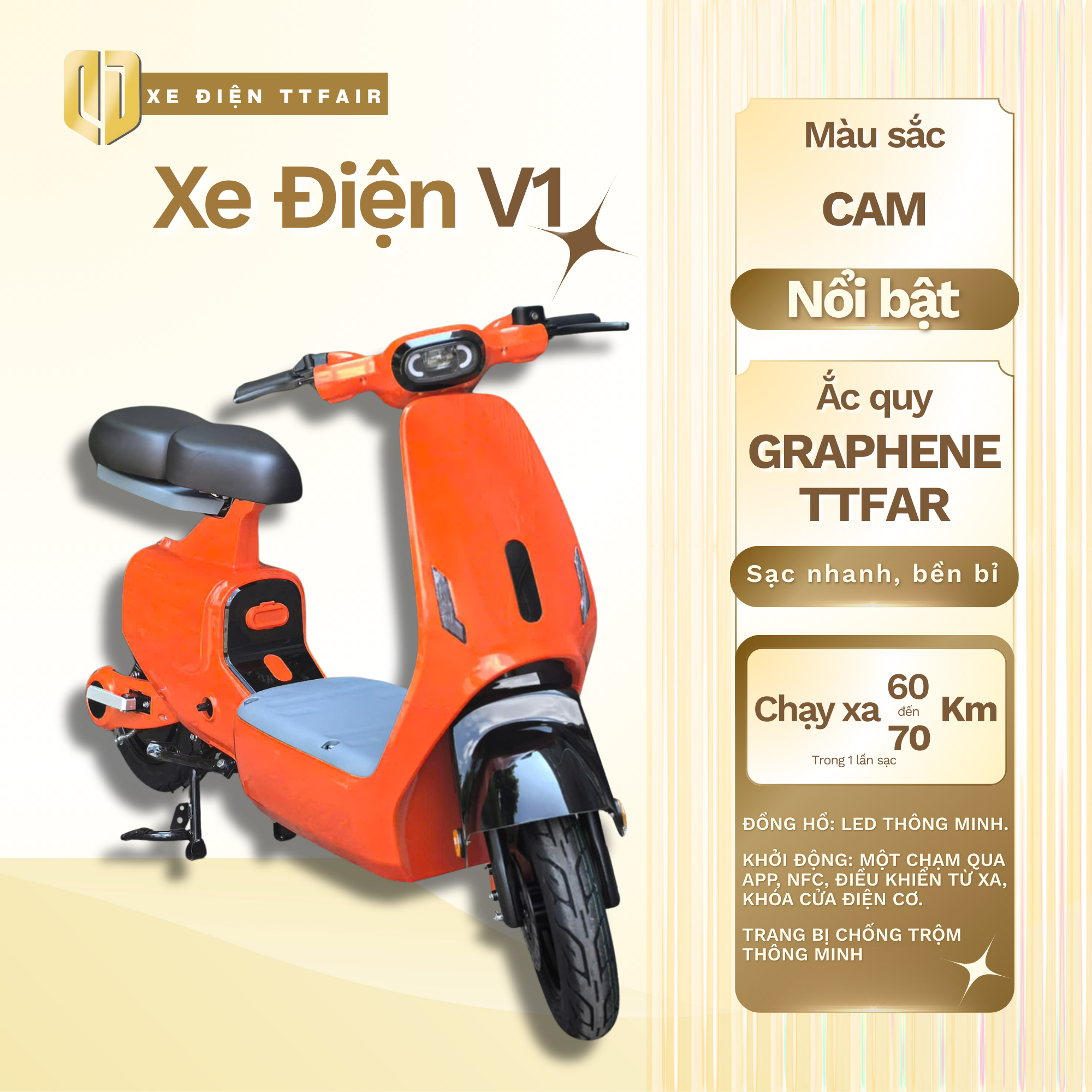Xe Điện V1 TTFair Chính Hãng – Cam