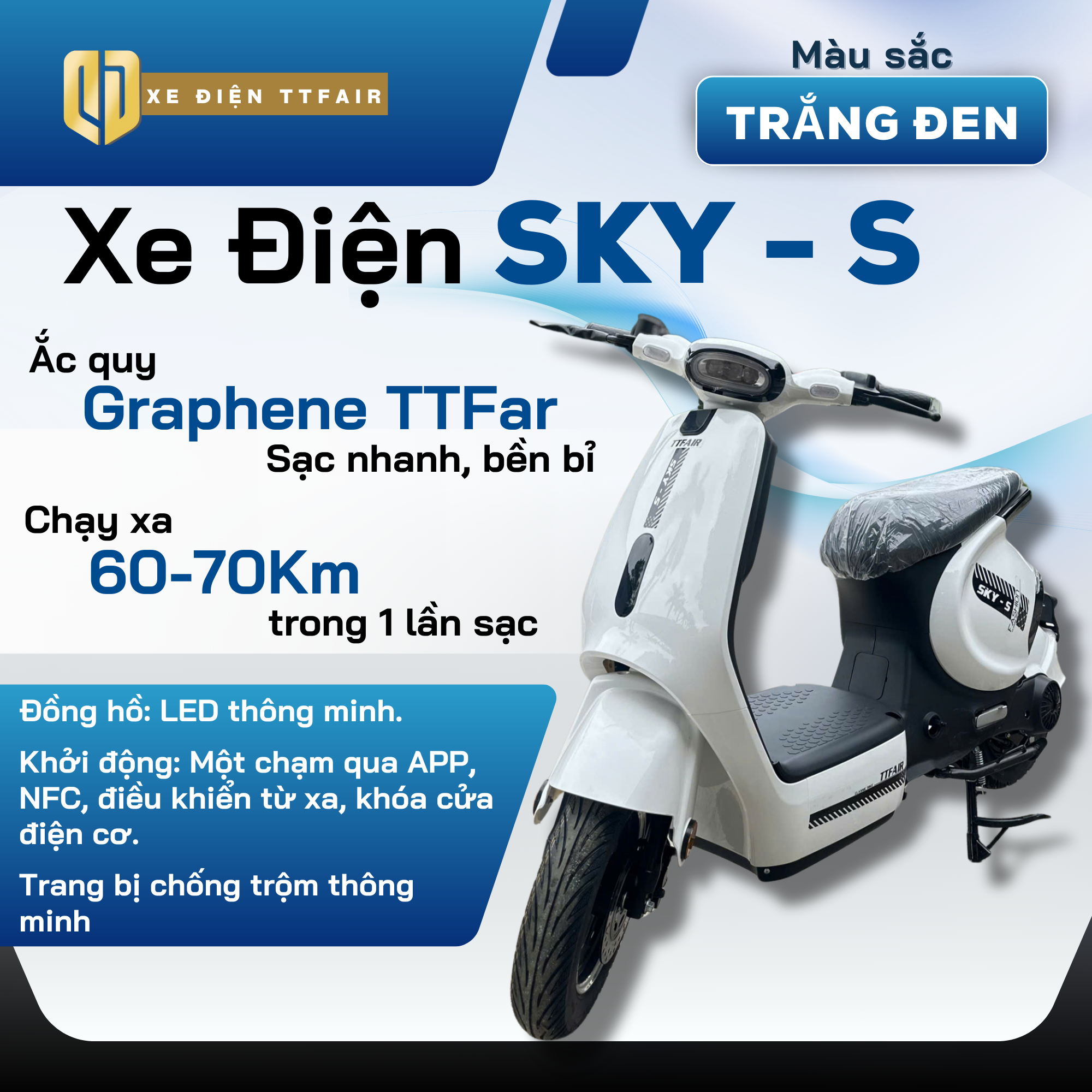 Xe Điện V1 TTFair Chính Hãng – Trắng Đen