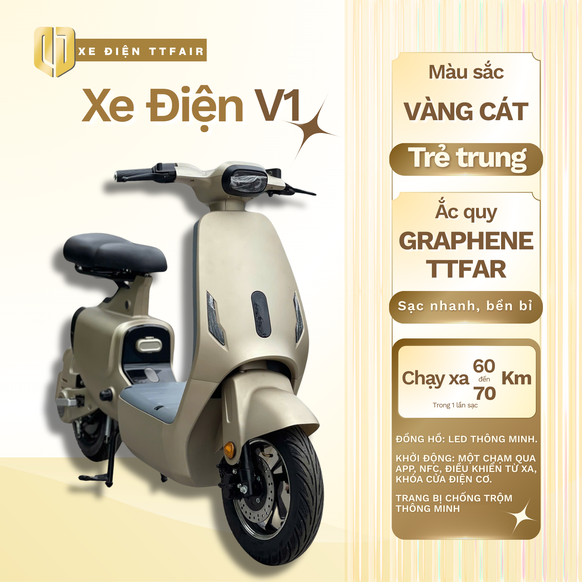 Xe Điện V1 TTFair Chính Hãng – Vàng Cát