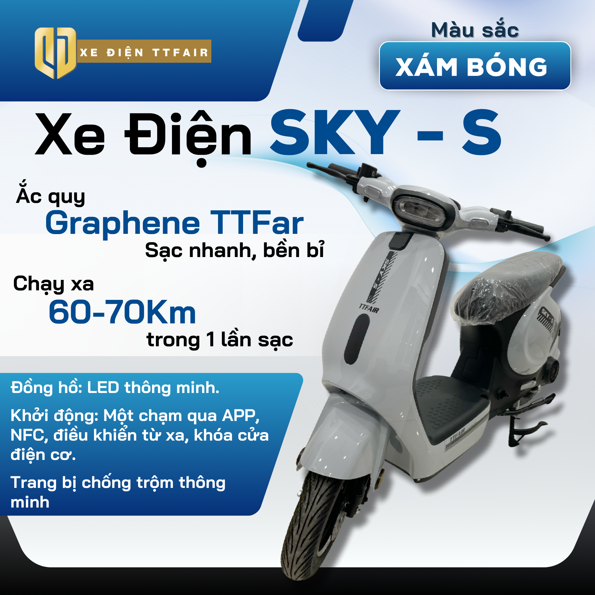Xe Điện Sky-S TTFair Xám Bóng