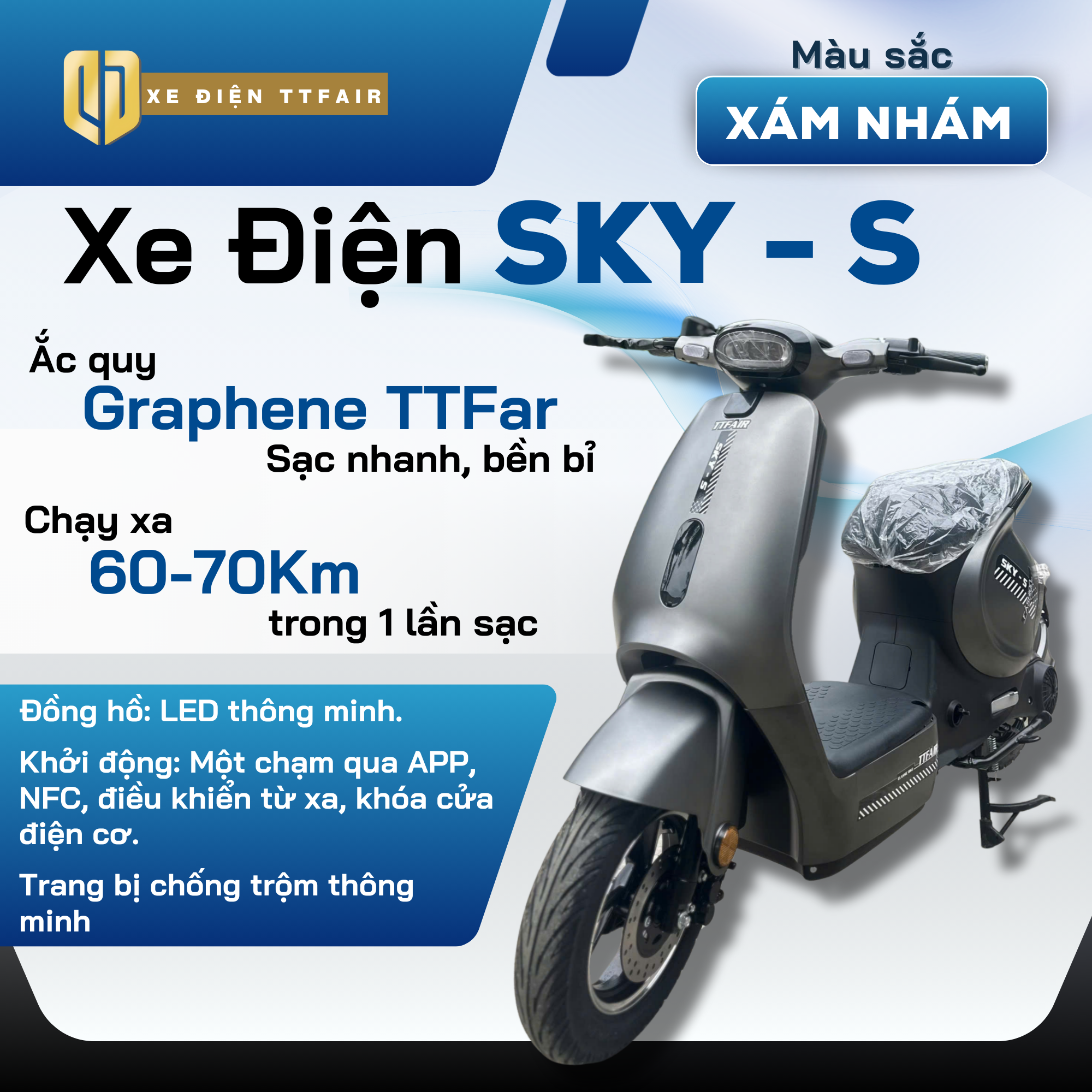 Xe Điện Sky-S TTFair Chính Hãng – Xám Nhám
